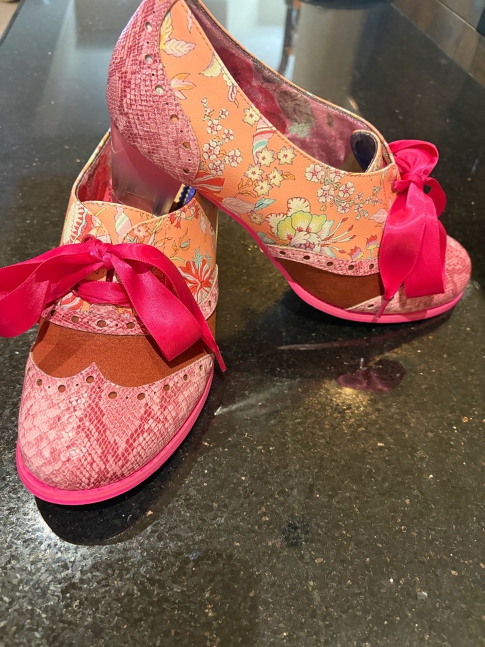 Floral Pink Satin Bow Women’s Heels